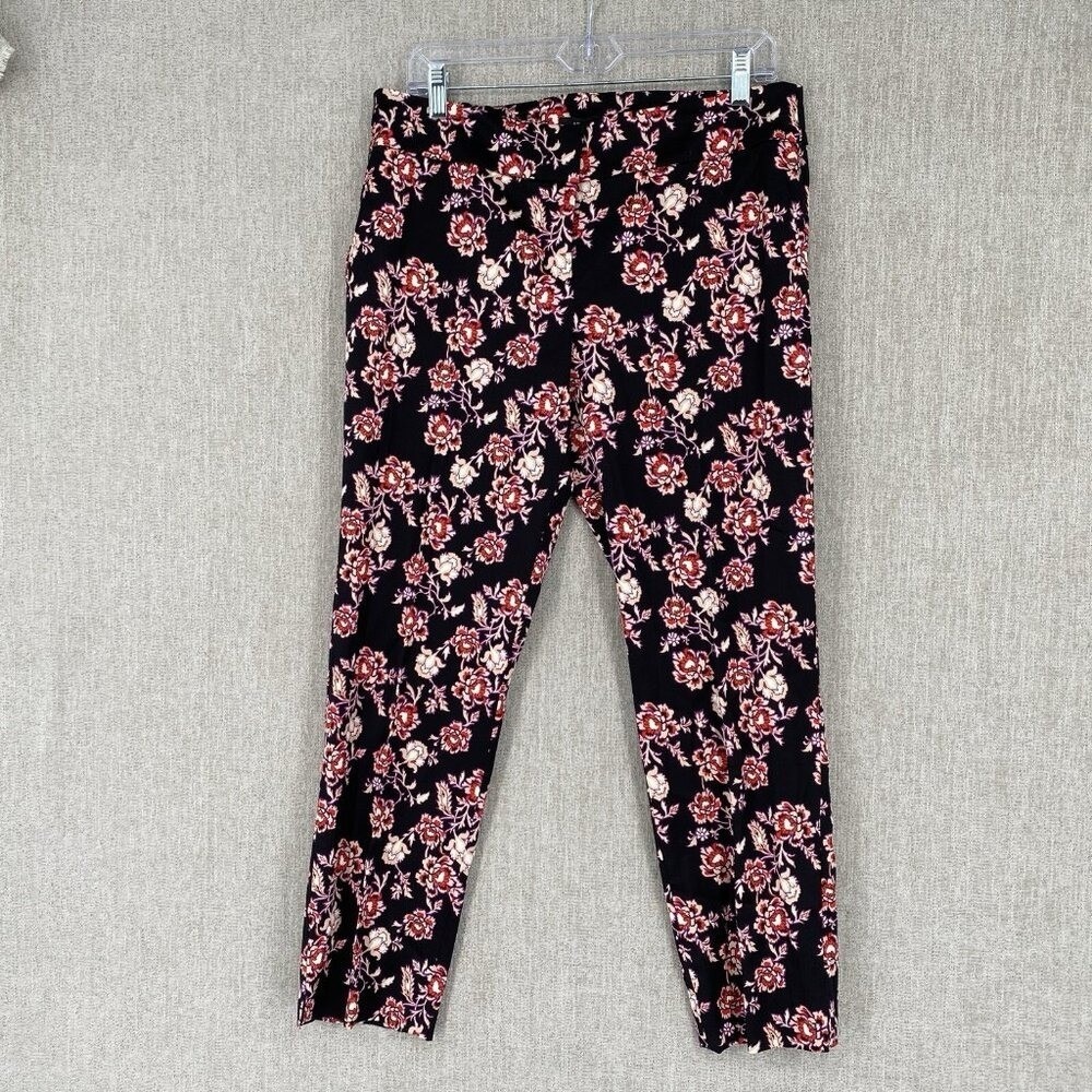 Ann Taylor Pants Womens 8 Black Floral Ankle Trousers Stretch Career Dressy